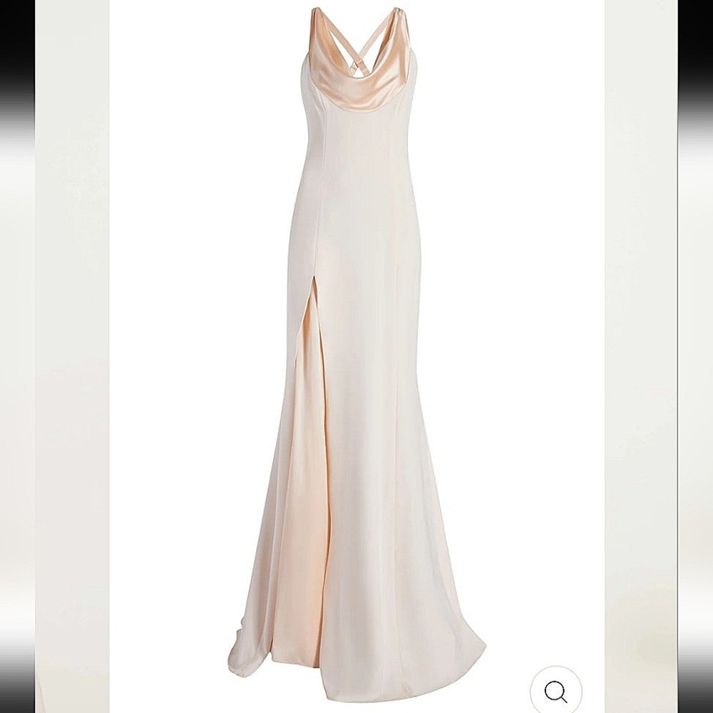 NWT$795 Cinq a Sept Jill Cowlneck Split Leg Gown Dress Maxi Formal in Pearl Sz 6 - Picture 2 of 16